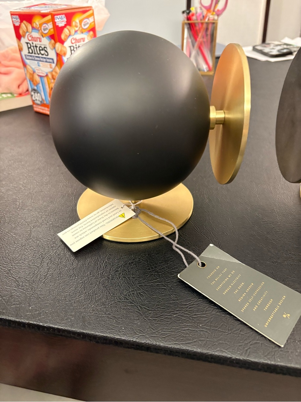 Regina-Andrew Black Spherical Bookends with Brass Discs - Picture 5 of 7